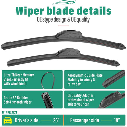 26" 18" 13" Windshield Wiper Blades Replacement for Kia Telluride 2020 2021 2022 2023 2024 2025 Sedona 2015-2021 Premium All Weather Front Rear Wipers Set - OEM Quality (Pack of 3)