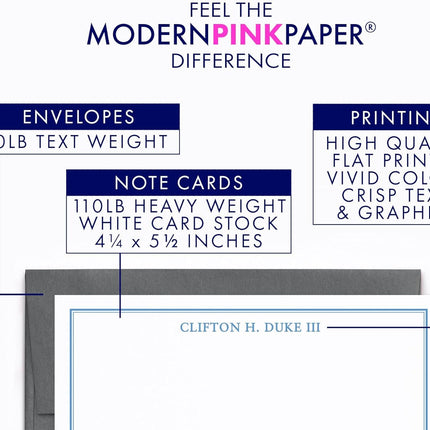 Modern Pink Paper Mens Personalized Stationery Set for Boys, Boys Personalized Thank you Notes, Men Custom Note Cards, Mens Stationary Set, Your Choice of Colors and Quantity