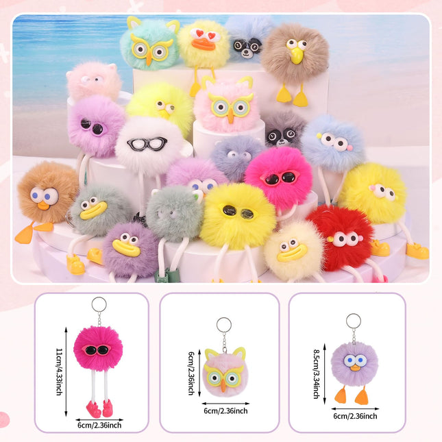 24 PCs Party Favors Keychains - Plush Backpack Keychain Bulk Kids Keychain Cute for Birthday Party Favors for Kids 8-12 Back to School Gifts for Students Classroom Prizes Elementary