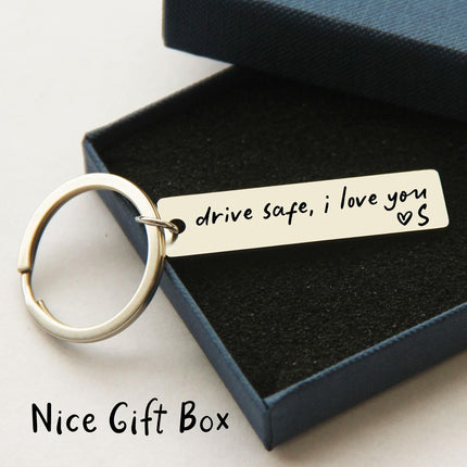 Key Chain Drive Safe I Love You Engraved Initial Personalized Gift for Husband Boyfriend