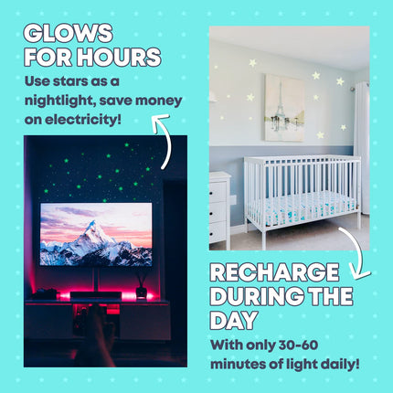 Glow in the Dark Ceiling Stars for Kids Room – 220pcs Glow Stars for Ceiling Made from Recycled Materials with Moon, North Star & Constellation E-Book | LUMOSX