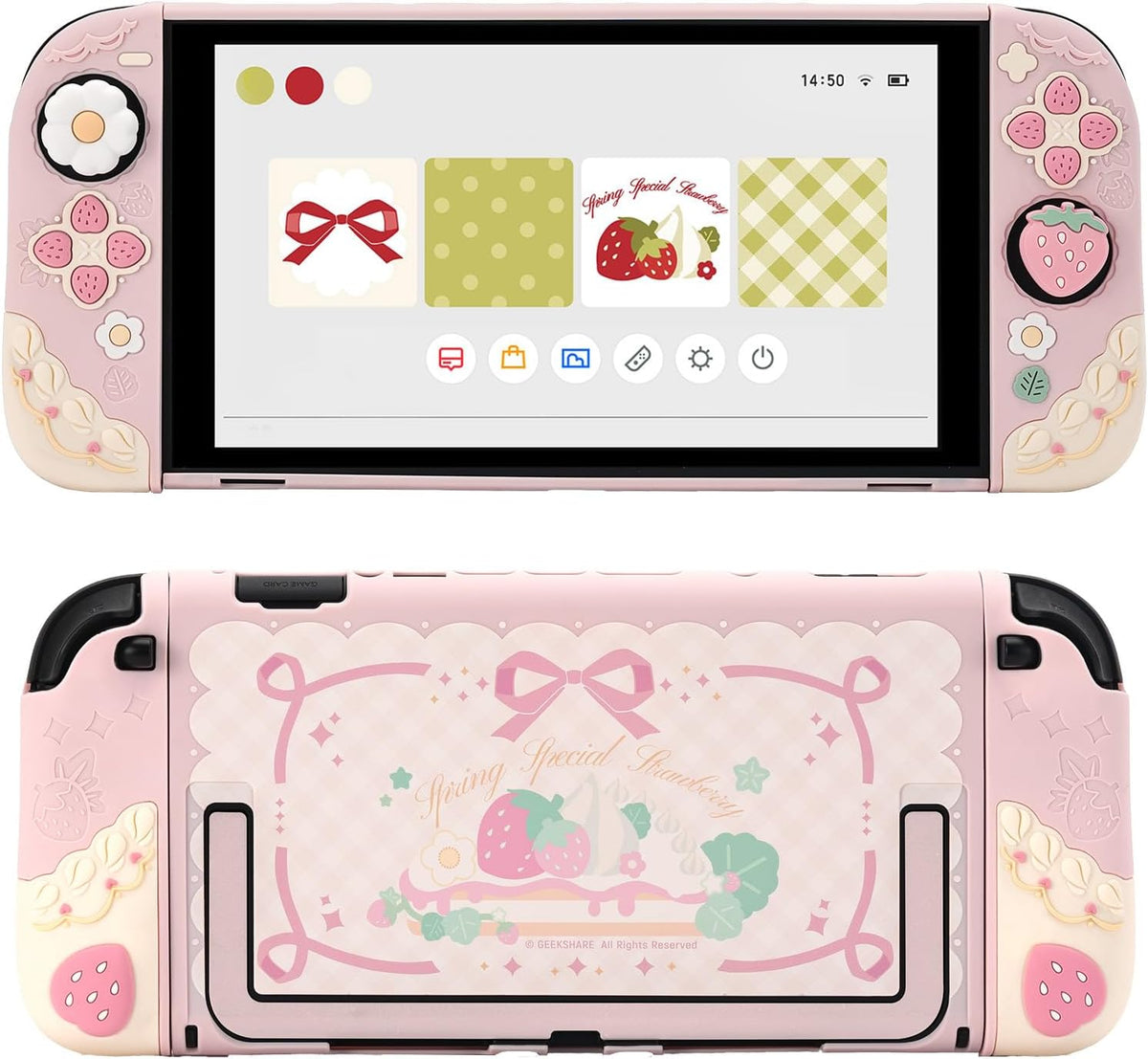 Strawberries with Cream Pink Silicone Protective Case with Thumb Grip Caps