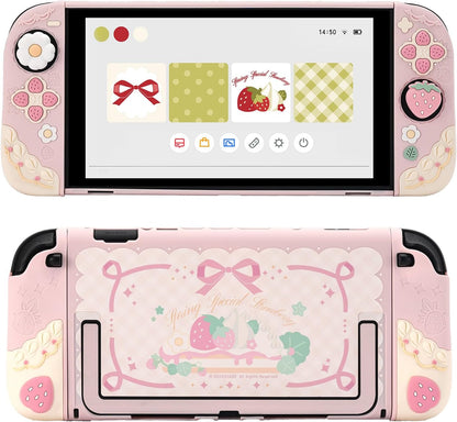 Strawberries with Cream Pink Silicone Protective Case with Thumb Grip Caps