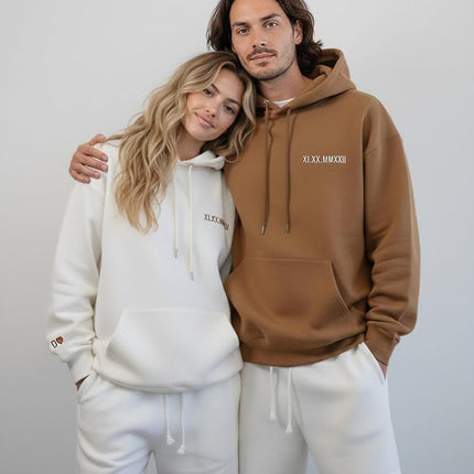 WEAR PHYSIQUE Custom Roman Numeral Hoodie, Date & Initial Embroidery, Couples Gift, Unisex Anniversary Sweatshirt for Him/Her