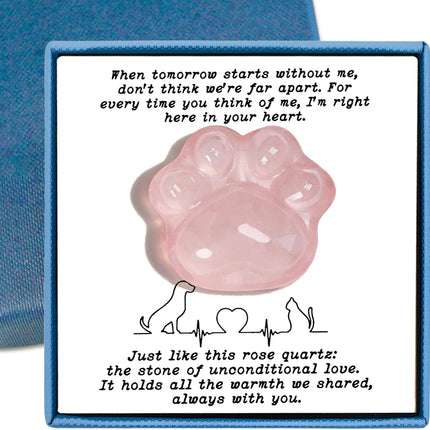 Pet Loss Sympathy Gift, Rose Quartz Paw Heart Crystal with Memorial Card, in Loving Memory Keepsake, Pocket Hug for Grief, Dog Cat Bereavement Comfort Gift for Pet Owners