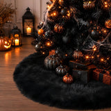 28 Inch Black Faux Fur Christmas Tree Skirt for Halloween Decorations