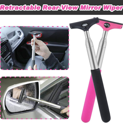 Side Mirror Squeegee, 2 PCS Car Mirror Squeegee, Retractable Car Rearview Mirror Wiper for All Vehicles, Universal Automotive Accessories(Black/Pink)