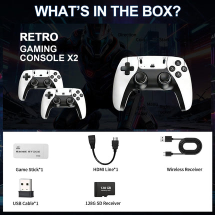 2026 New Retro Gaming Console, Retro Gaming Stick with 40,000+ Classic Game and 23 Game Emulators, Plug & Play 4K HDMI Output Game Console Stick with Dual 2.4G Controllers (128GB) for Christmas gifts