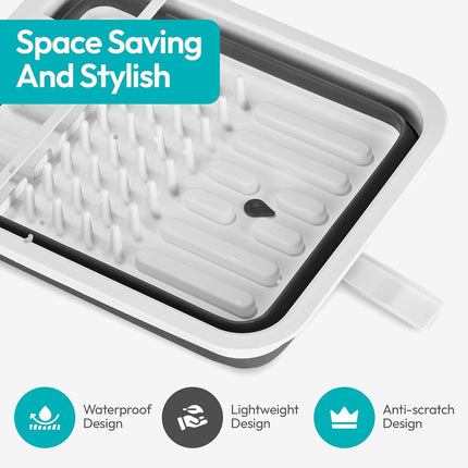 Pop-Up Collapsible Dish Drying Rack with Cutlery Compartment, Gray