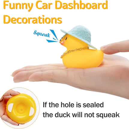 wonuu Rubber Duck Car Ornament Dashboard Decorations with Swim Ring Sunglasses Hat and Necklace, B_Blue