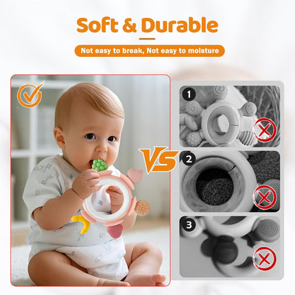 Juguetes de dentición para bebés de 3-12 meses, anillos de dentición de silicón para bebés, mordedor infantil para alivio de encías, mordedor sensorial, regalo de Halloween para recién nacidos niños y niñas, rosa