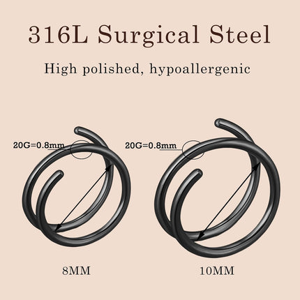 Trinckle 2 Pairs Double Hoop Earrings, Gold Cartilage Earrings for Women, Small Silver Helix Piercing Jewelry,Spiral Nose Ring Tiny Twist Earrings as Gift for Teen Girls