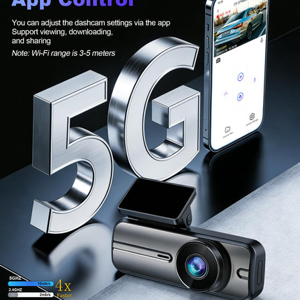 Dash Cam Front and Rear 4K+1080P, 5GHz WiFi, App Control, with 64GB Card