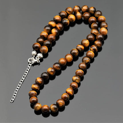 Natural Gemstone Beaded Choker Necklace | 8mm Handmade Adjustable Jewelry for Men & Women | Chakra Balancing Crystal Necklace | Spiritual Gift | Macrame Cord with Extender