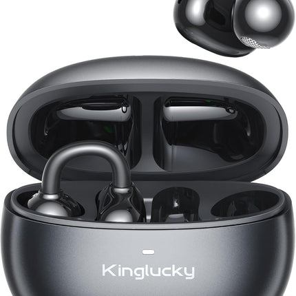 Kinglucky Upgraded Clip-On Earbuds Comfortable fit & Crystal-Clear Sound, 50H Playtime Open Ear Buds Bluetooth 6.0 Wireless Headphones for Women Ideal for Small Ears,Sports,Workouts,Glasses Black