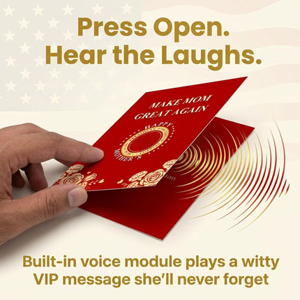 Mother's Day Talking Card, Make Mom Great Again Card Funny Mother's Day for Mom, Wife, Grandma with Red Envelope, Premium 5x7 White House Style Stationery (1 PC)