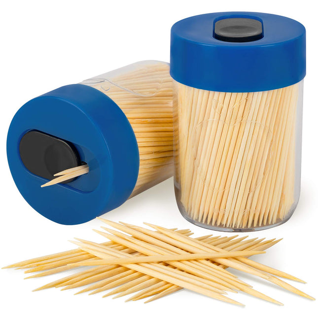Sturdy Toothpick Holder with Natural Wood Toothpicks for Teeth Cleaning, Unique Home Design Decoration, Unusual Gift (2, Blue)