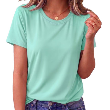 Women's Casual Short Sleeve T-Shirt Crewneck Basic Solid Tee Tops Summer Vacation Blouses