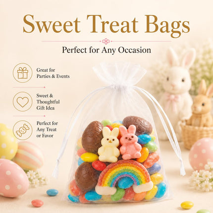 50PCS Organza Bags 5 x 7, White Small Gift Mesh Bags Drawstring Bulk