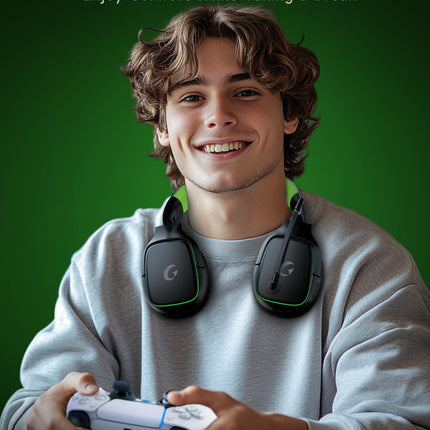 Gvyugke 2.4GHz Wireless Gaming Headsets for PS5, PS4, PC, Switch - Bluetooth 5.3 Gaming Headphones with Noise Canceling Mic, 7.1 Surround Sound, 70H Battery, Blue Lighting - Black Green