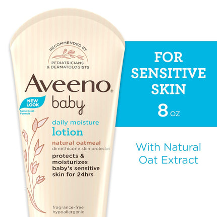 Baby Daily Moisture Body Lotion for Sensitive Skin, Hypoallergenic Moisturizing Baby Lotion with Nourishing Oatmeal to Deeply Moisturize Baby's Skin, Fragrance-Free, 8 fl. oz