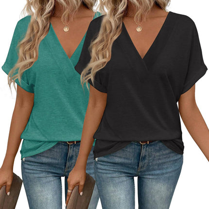 2PCS T Shirts Short Sleeve V Neck Tees Womens Tops Fashion Beach Vacation Clothes 2026 Casual Summer Spring Outfits