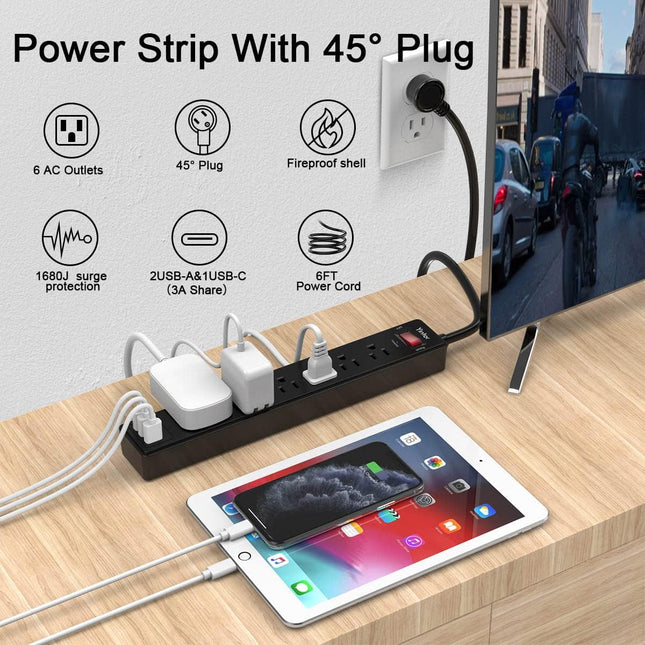 Surge Protector with 6 AC Outlets and 3 USB Ports