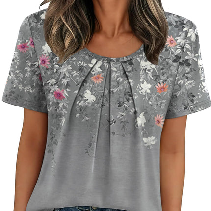 Women T Shirts Pleated Short Sleeve Tops Business Casual Blouses