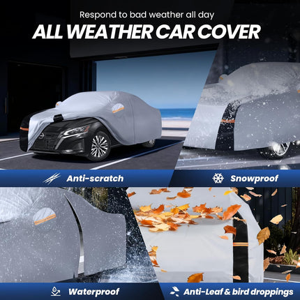 Multi-Layer Car Cover Custom Fit for Nissan Altima(2005-2026), 100% Waterproof All Weather for Automobiles, Gift with Towel, Heavy Duty Car Covers for Rain Sun UV Protection with Door Zipper