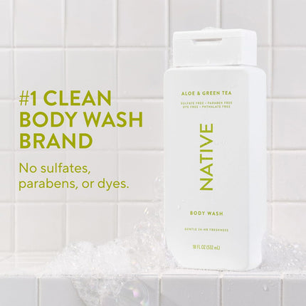 Native Body Wash Contains Naturally Derived Ingredients | For Women & Men, Sulfate, Paraben, & Dye Free Leaving Skin Soft and Hydrated |Aloe & Green Tea 18 oz