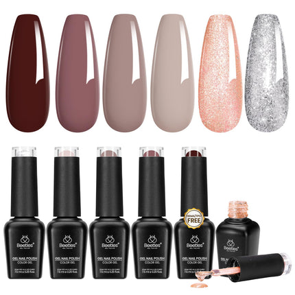 Set de esmalte en gel marrón, colección Toasty Aroma, 6 colores de otoño
