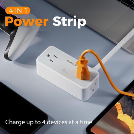 TESSAN Flat Plug Extension Cord 5 FT, Surge Protector Power Strip with 4 AC Outlets, 900 Joules Protection, Multiple Wall Outlet Extender Suitable for Office Dorm, Grey