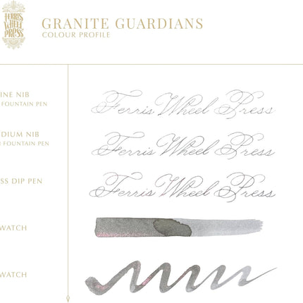Ferris Wheel Press Ink, FerriTales Collection, Granite Guardians, Stone Grey with Rose Gold Shimmer, 20ml Fountain Pen Ink Bottle