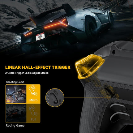 Interactive Screen Wireless Gaming Controller for PC/Switch/Switch 2/iOS/Android,Hall Effect Stick & Trigger,RGB Lighting,Remappable Buttons,1800mAh with Charging Dock (Black)