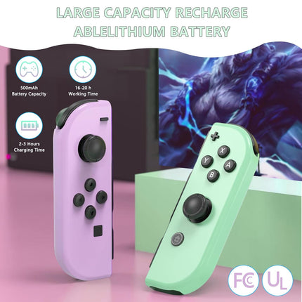 Switch Controller for Switch/OLED/Lite, Replacement Switch Controllers Switch Controllers Support Sports Screenshot/Wake-up/Dual Vibration/Motion Control,with Two Cute Joystick Hats,Purple Green (Purple Green)