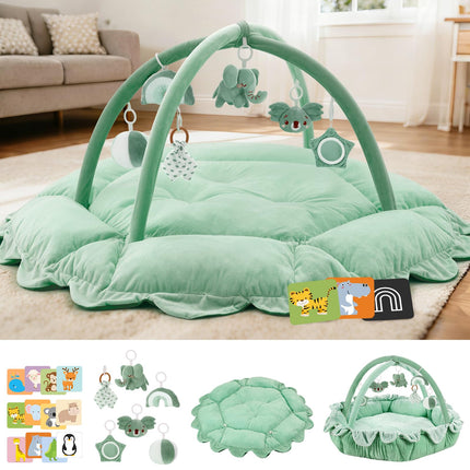 5-in-1 Baby Activity Gym & Play Mat with 6 Hanging Toys, Tummy Time Mat & Cards - Extra Large, Reversible Machine Washable Pad - Gift for Newborns, Infants 0-12 Months, Pink