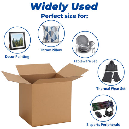 12x12x12 Shipping Boxes 10 Pack, Brown Corrugated Cardboard Boxes with Side-Lock and Pre-Applied Double-Sided Tape, Easy Assemble Packing Mailer Boxes for Small Business Shipping