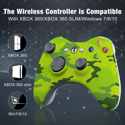 BUERTT Wireless Controller for Xbox 360, 2.4GHZ Game Joystick Controller Gamepad for Xbox 360 & Slim Console and PC Windows 7/8/10,No Audio Jack,Camo Green