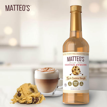 Matteo's Cookie Dough Syrup for Coffee, Lattes, Cappuccinos & Desserts – Sugar-Free Sweetener for Beverages, Keto Friendly, Zero Calories, Indulgent Flavor, Non-Alcoholic, 33.8oz (1pk)