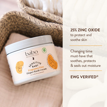 Sensitive Baby Fragrance-Free Diaper Cream - 25% Natural Zinc Oxide - Calendula, Shea & Cocoa Butter - EWG Verified - Vegan- from Birth on - 6 Ounce Jar