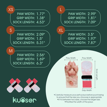 Kuoser Anti Slip Dog Socks to Prevent Licking Paws, Dog Grippy Socks for Hardwood Floors Hot Pavement, 4Pack Traction Control Booties Paw Protectors for Small Medium Large Senior Dogs, Pink S