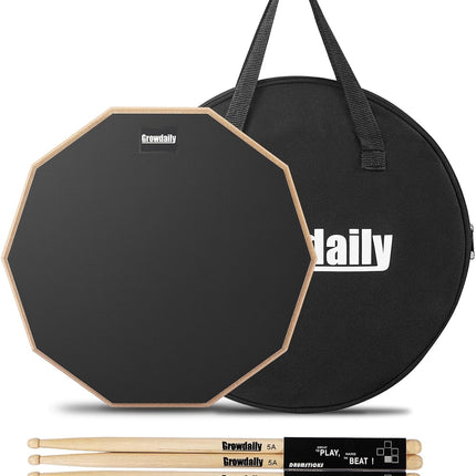 Drum Practice Pad for drumming drum pad and sticks 12 In,Sided With 2 Pairs/4 Maple 5A Drum Sticks & Storage Bag(Black)
