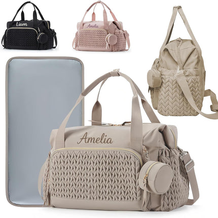 Personalized Diaper Bag Tote, Embroidery Name Baby Bag, Maternity Travel Bag with Changing Pad and Pacifier Case, Hospital Bag for Women Labor Delivery, For Mother's Day, Birthday, Baby Shower