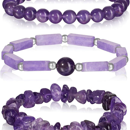 3Pcs Natural Stone Bracelets for Women 8mm Crystal Beaded Bracelets Handmade Stretch Bracelet Healing Crystal Jewelry for Women