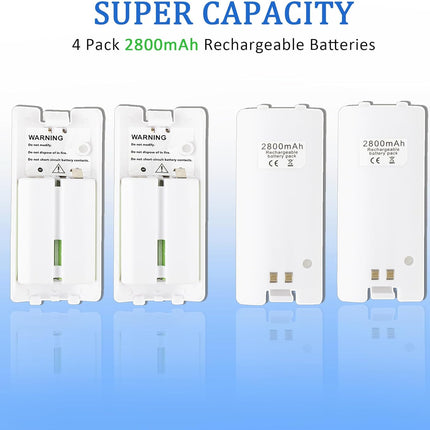 4-in-1 Wii Remote Charging Station with 4X 2800mAh Rechargeable Batteries & USB Charging Cord, LED Indicator Charging Dock for Wii/Wii U Controllers (Remotes Not Included)