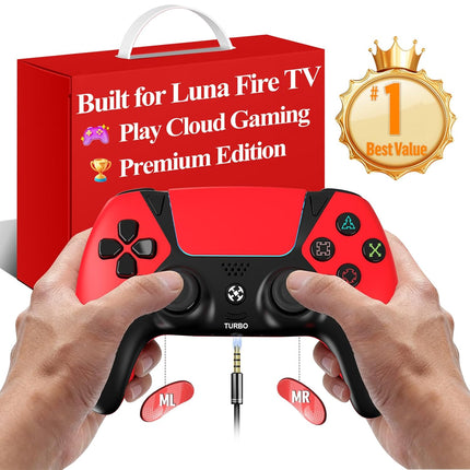 Replacement for Luna Controller Fire Stick TV PC Tablet,Wireless Game Control with No Drift ALPS Joysticks,2 Back Paddles Turbo, 1200mAh Built in 1200 mAh Battery, Great Value Controllers, Red