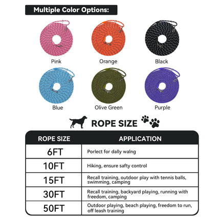 Long Dog Training Leash，Heavy Duty Reflective Rope Lead for Small Medium Large Dogs ，6FT 10FT 15FT 30FT 50FT for Training, Walking, Backyard, Camping