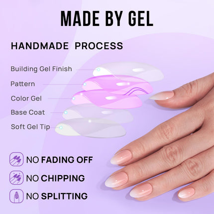 Press On Nails, Short Almond Pink Fake Nails, 32Pcs Full Kit - photo 5