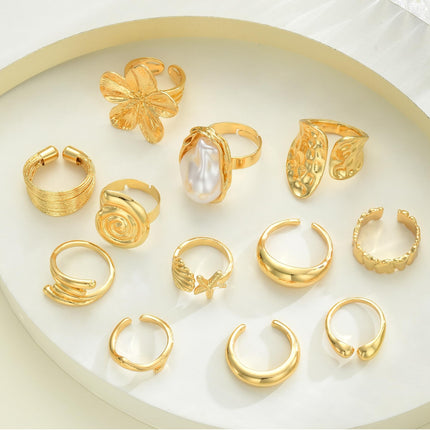 12 PCS Chunky Gold Plated Rings for Women Statement Flower Ring Set