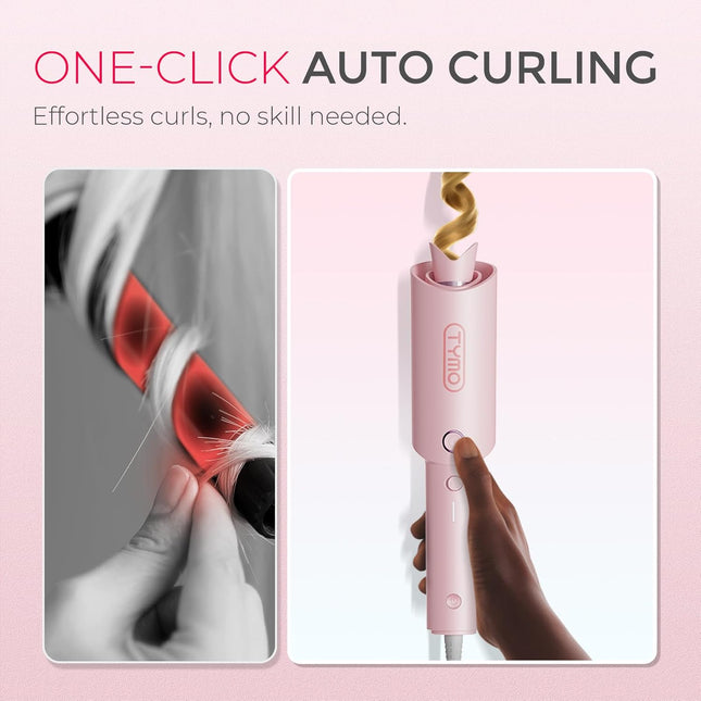 Automatic Rotating Curling Iron - Beach Waves Curling Wand, Portable Hair Curler, 500 Million Ionic, Dual Voltage & Lightweight for Travel, Ceramic Coating, 1 Inch, Pink